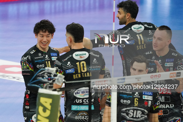Ishikawa Yuki of Sir Susa Scai Perugia celebrates with his teammates for the point during the match between Sir Susa Scai Perugia and Sonepa... by Loris Cerquiglini/NurPhoto