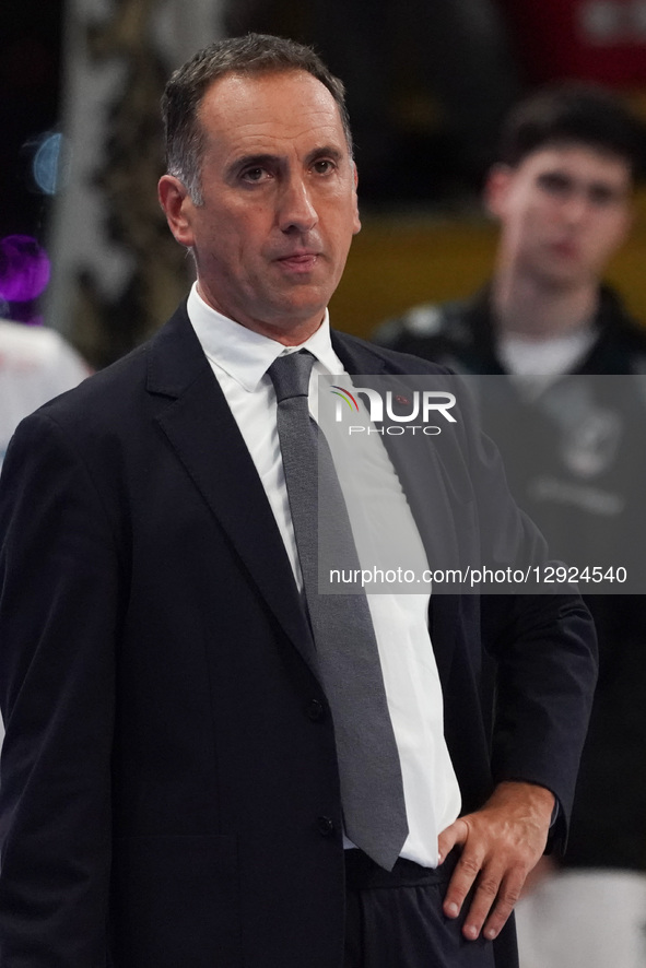 Cuttini Jacopo, Head Coach of Sonepar Padova, looks on during the Credem Banca Super League match between Sir Susa Scai Perugia and Sonepar... by Loris Cerquiglini/NurPhoto