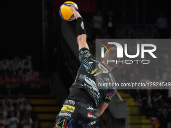 Plotnytskyi Oleh of Sir Susa Scai Perugia is in action during the Credem Banca Super League match between Sir Susa Scai Perugia and Sonepar... by Loris Cerquiglini/NurPhoto