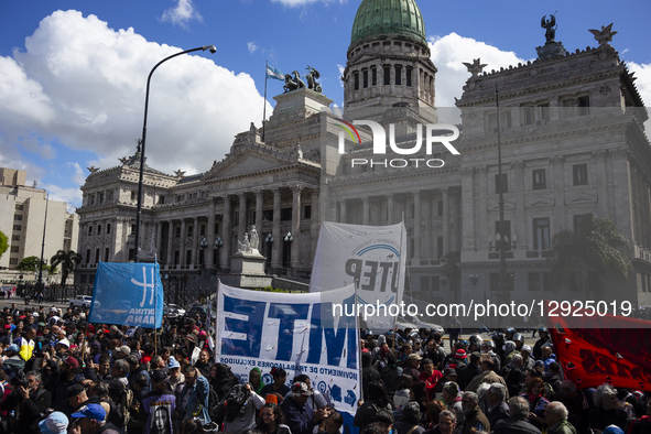 Pensioners and social movements protest outside the Argentine National Congress in Buenos Aires, Argentina, on October 29, 2025, as they do... by Catriel Gallucci Bordoni/NurPhoto