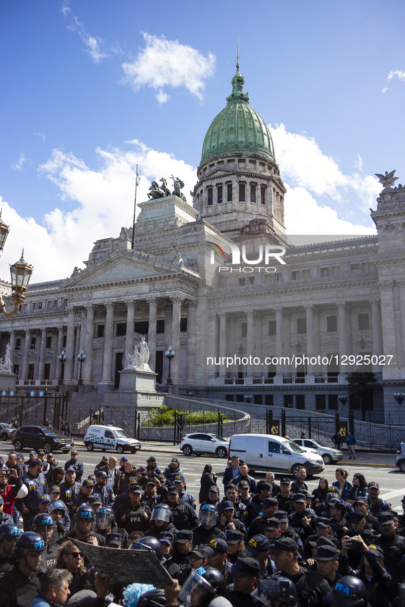Pensioners and social movements protest outside the Argentine National Congress in Buenos Aires, Argentina, on October 29, 2025, as they do... by Catriel Gallucci Bordoni/NurPhoto