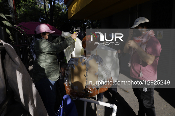 Pro-Palestinian activists assemble an effigy for a direct action outside the Indie Rocks Forum in Mexico City, Mexico, on October 29, 2025,... by Gerardo Vieyra/NurPhoto