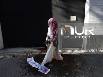 A mannequin covered in red paint simulating blood is seen during a protest outside the Indie Rocks Forum in Mexico City, Mexico, on October... by Gerardo Vieyra/NurPhoto