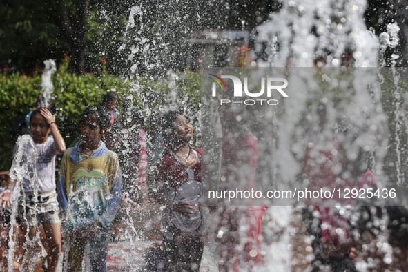 Children play at a public park fountain during hot weather in Jakarta, Indonesia, on October 19, 2025. Indonesia's Meteorology, Climatology,... by Agoes Rudianto/NurPhoto