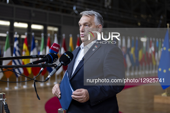 Prime Minister of Hungary Victor Orban does a doorstep press briefing after the end of the European Council Summit, the EU leaders meeting a... by Nicolas Economou/NurPhoto
