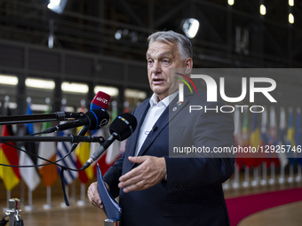 Prime Minister of Hungary Victor Orban does a doorstep press briefing after the end of the European Council Summit, the EU leaders meeting a... by Nicolas Economou/NurPhoto