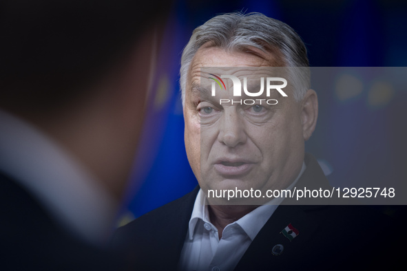 Prime Minister of Hungary Victor Orban does a doorstep press briefing after the end of the European Council Summit, the EU leaders meeting a... by Nicolas Economou/NurPhoto