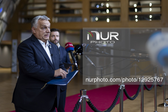 Prime Minister of Hungary Victor Orban does a doorstep press briefing after the end of the European Council Summit, the EU leaders meeting a... by Nicolas Economou/NurPhoto