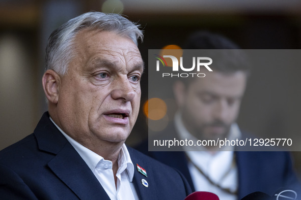 Prime Minister of Hungary Victor Orban does a doorstep press briefing after the end of the European Council Summit, the EU leaders meeting a... by Nicolas Economou/NurPhoto