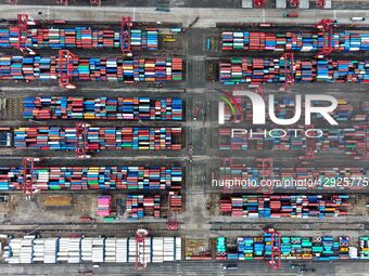 Foreign trade containers stack in the Qingdao Port yard in Qingdao, Shandong Province, China, on October 30, 2025.  by Costfoto/NurPhoto
