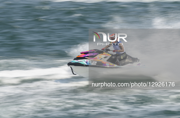 Ahmad Al Khadhari of Kuwait participates in free practice during the Runabout GP1 ahead of the UIM-ABP Aquabike Class Pro Grand Prix Of Qata... by Noushad Thekkayil/NurPhoto