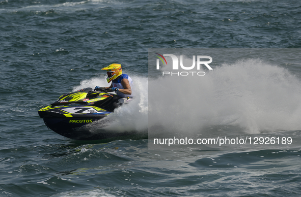 Ruben Jimenez Riquelme of Spain participates in free practice during the Runabout GP1 ahead of the UIM-ABP Aquabike Class Pro Grand Prix Of... by Noushad Thekkayil/NurPhoto