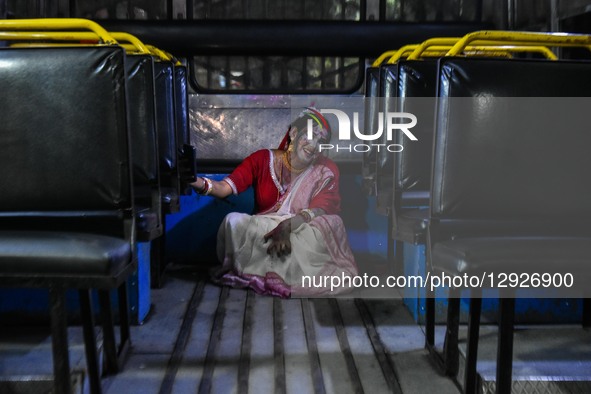A lady dressed in a ghost costume poses for the camera as she participates in a dressing competition ahead of the Halloween celebration in K... by Debarchan Chatterjee/NurPhoto