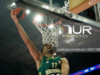 Omer Yurtseven participates in the EuroLeague match between Panathinaikos and Maccabi Tel Aviv in Athens, Greece, on October 28, 2025.  by Giorgos Arapekos/NurPhoto