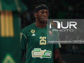 Kendric Nunn plays during the EuroLeague match between Panathinaikos and Maccabi Tel Aviv in Athens, Greece, on October 28, 2025.  by Giorgos Arapekos/NurPhoto