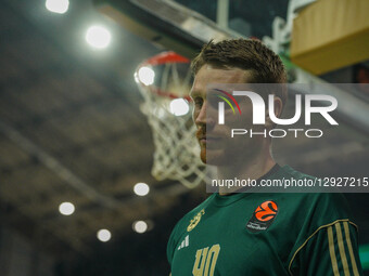 Marious Grigonis plays during the EuroLeague match between Panathinaikos and Maccabi Tel Aviv in Athens, Greece, on October 28, 2025.  by Giorgos Arapekos/NurPhoto