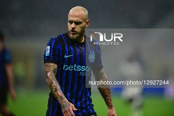 Federico Dimarco of Inter Milan looks on during the Serie A match between Inter Milan and AFC Fiorentina at San Siro Stadium in Milan, Italy... by Andrea Diodato/NurPhoto