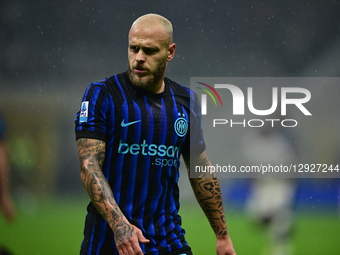 Federico Dimarco of Inter Milan looks on during the Serie A match between Inter Milan and AFC Fiorentina at San Siro Stadium in Milan, Italy... by Andrea Diodato/NurPhoto