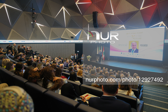 In Beirut, Lebanon, on October 30, 2025, Lebanese President Joseph Aoun inaugurates the 21st Arab Media Forum, held under the theme ''Media... by Mohammad Daher/NurPhoto