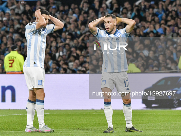 Adrian Martinez (left) and Tomas Conechny (right) participate in the match between Racing Club and Flamengo for the semifinals of the Copa L... by Facundo Morales/NurPhoto