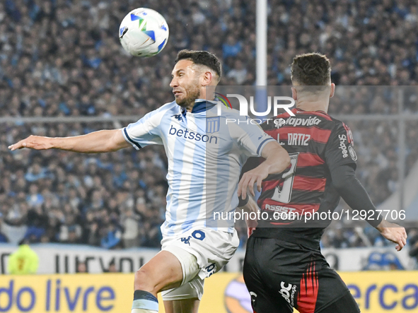 Adrian Martinez (left) and Leo Ortiz (right) play in the match between Racing Club and Flamengo for the semifinals of the Copa Libertadores... by Facundo Morales/NurPhoto