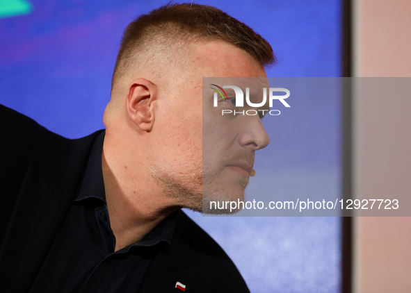 Adrian Zandberg, Co-Chairman of the Razem Party and Member of Parliament, participates in a panel discussion at the Krynica Forum 2025 in Kr...