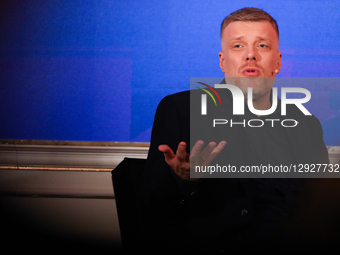 Adrian Zandberg, Co-Chairman of the Razem Party and Member of Parliament, participates in a panel discussion at the Krynica Forum 2025 in Kr... by Klaudia Radecka/NurPhoto