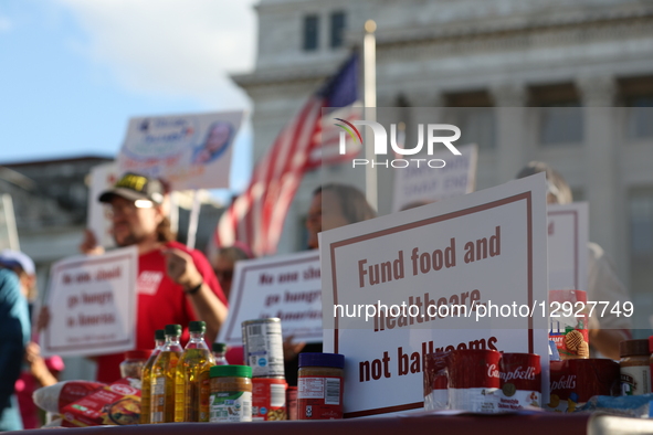 A coalition of pro-democracy, labor, and social justice organizations host a food drive at the U.S. Department of Agriculture in Washington,... by Allison Bailey/NurPhoto