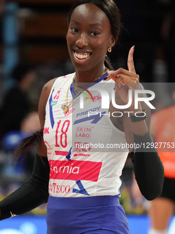 Paola Egonu of Numia Vero Volley looks on during the warm-up of the match between Bartoccini MC Restauri Perugia and Numia Vero Volley in th... by Loris Cerquiglini/NurPhoto