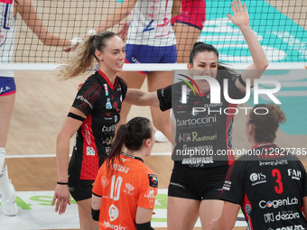 Maria Irene Ricci of Bartoccini MC Restauri Perugia celebrates with her teammates during the match between Bartoccini MC Restauri Perugia an... by Loris Cerquiglini/NurPhoto