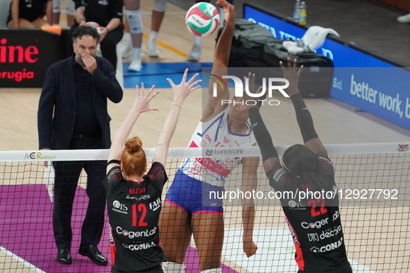Khalia Lanier of Numia Vero Volley is in action during the match between Bartoccini MC Restauri Perugia and Numia Vero Volley in the LVF Ser... by Loris Cerquiglini/NurPhoto