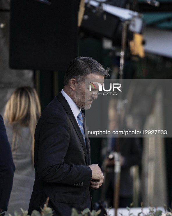 U.S. Trade Representative Jamieson Greer comes and talks to the press after an interview with Fox at the White House in Washington, D.C., on... by Andrew Thomas/NurPhoto