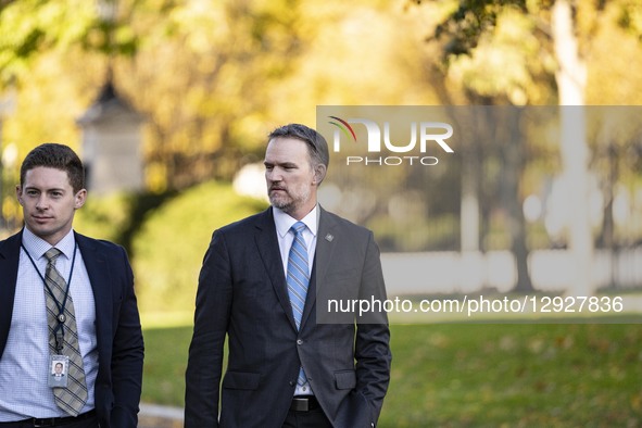 U.S. Trade Representative Jamieson Greer comes and talks to the press after an interview with Fox at the White House in Washington, D.C., on... by Andrew Thomas/NurPhoto