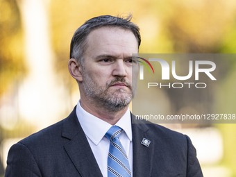 U.S. Trade Representative Jamieson Greer comes and talks to the press after an interview with Fox at the White House in Washington, D.C., on... by Andrew Thomas/NurPhoto