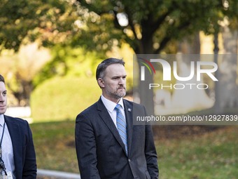 U.S. Trade Representative Jamieson Greer comes and talks to the press after an interview with Fox at the White House in Washington, D.C., on... by Andrew Thomas/NurPhoto
