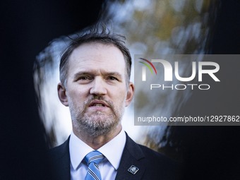 U.S. Trade Representative Jamieson Greer comes and talks to the press after an interview with Fox at the White House in Washington, D.C., on... by Andrew Thomas/NurPhoto