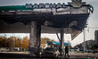 Damage to a gas station in Sumy, Ukraine, occurs after the impact of a Russian kamikaze dr...