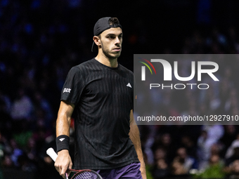 Francisco Cerundolo (ARG) plays against Jannik Sinner (ITA) in the men's singles match on day four of the Paris ATP Masters 1000 tennis tour... by Ibrahim Ezzat/NurPhoto