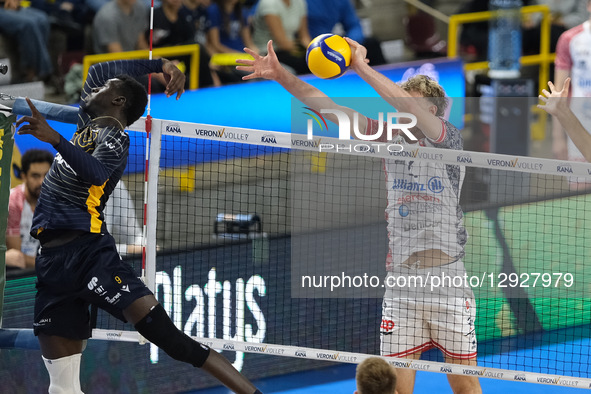 Noumory Keita of Rana Verona attacks during the volleyball match between Rana Verona and Allianz Power Volley Milano, MD3 of the Superlega M... by Roberto Tommasini/NurPhoto