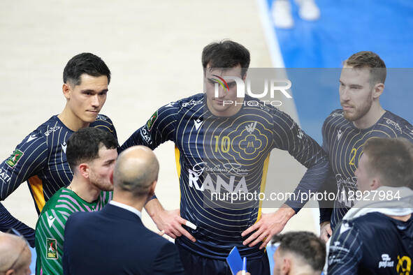 The Rana Verona team takes a time-out during the volleyball match between Rana Verona and Allianz Power Volley Milano, MD3 of the Superlega... by Roberto Tommasini/NurPhoto