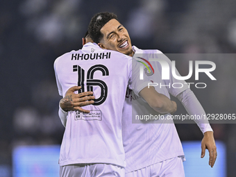 Roberto Firmino of Al Sadd SC celebrates with Boualem Khoukhi after scoring a goal during the Doha Bank Stars League Qatar match between Al... by Noushad Thekkayil/NurPhoto