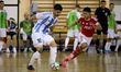 Daniel Airoso of Riga plays against Alfonso Jesus, captain of Benfica, during the UEFA Fut...