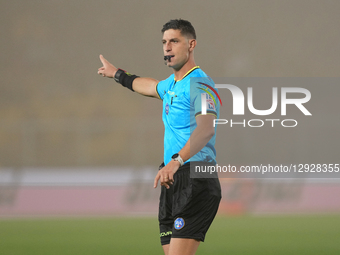 Referee Luca Collu officiates during the Serie A match between US Lecce and SSC Napoli in Lecce, Italy, on October 28, 2025.  by Gabriele Maricchiolo/NurPhoto