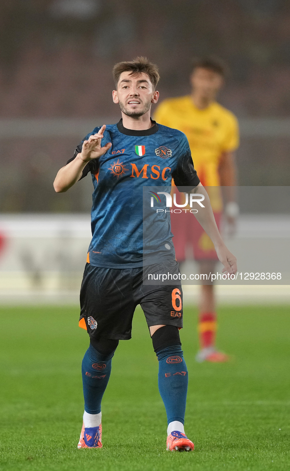Billy Gilmour of SSC Napoli plays during the Serie A match between US Lecce and SSC Napoli in Lecce, Italy, on October 28, 2025.  by Gabriele Maricchiolo/NurPhoto