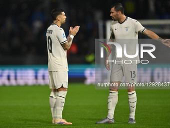 Mattia Zaccagni and Alessio Romagnoli of S.S. Lazio are in action during the 9th day of the Serie A Championship between Pisa S.C. 1909 and... by Domenico Cippitelli/NurPhoto