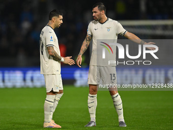 Mattia Zaccagni and Alessio Romagnoli of S.S. Lazio are in action during the 9th day of the Serie A Championship between Pisa S.C. 1909 and... by Domenico Cippitelli/NurPhoto