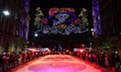 A view of the Mega Ofrenda illumination and sawdust carpet ahead the Day of the Dead at Zo...
