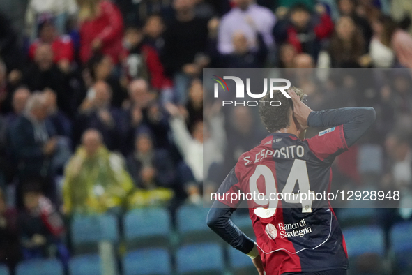 Sebastiano Esposito (#94 Cagliari Calcio) celebrates a goal during the Serie A TIM match between Cagliari Calcio and US Sassuolo in Italy, o... by Alessandro Tocco/NurPhoto