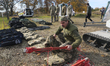 A man undergoes humanitarian demining training for war veterans in Kyiv, Ukraine, on Octob...