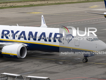 Boeing 737 MAX 8 passenger aircraft of the low cost airline carrier Ryanair is taxiing after landing in Eindhoven Airport EIN. The Boeing 73... by Nicolas Economou/NurPhoto